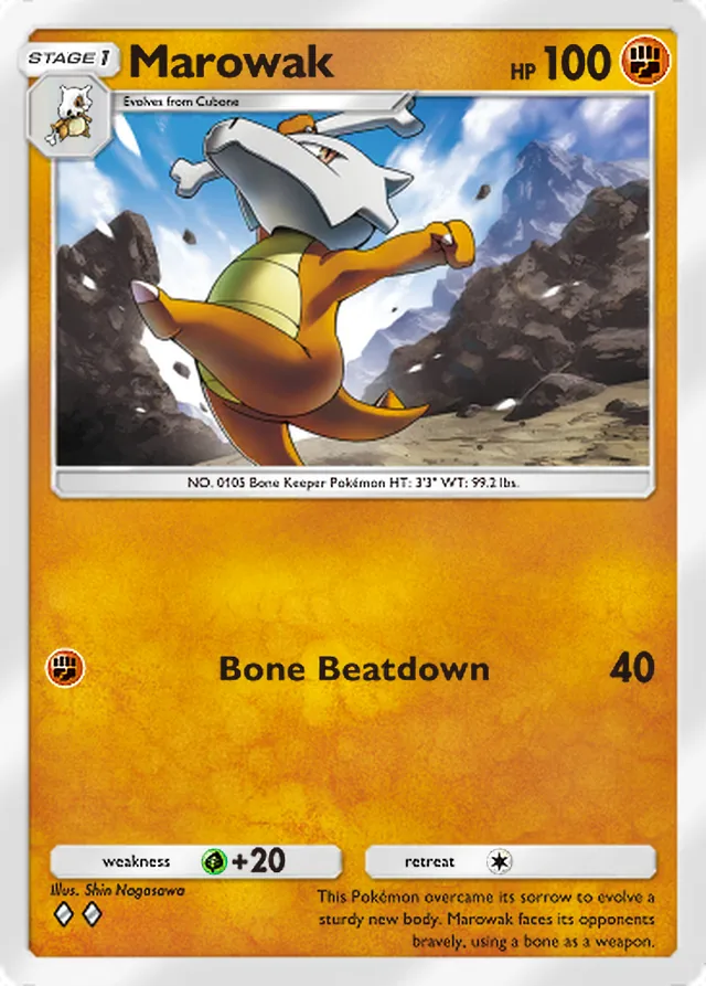 Marowak, Genetic Apex #152, Stage 1 Fighting Pokémon, illustrated by Shin Nagasawa