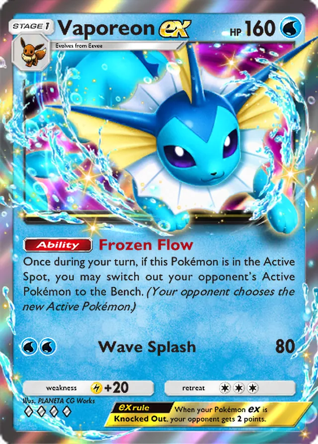 Vaporeon ex, Pulsing Aura #037, Stage 1 Water Pokémon, illustrated by PLANETA CG Works