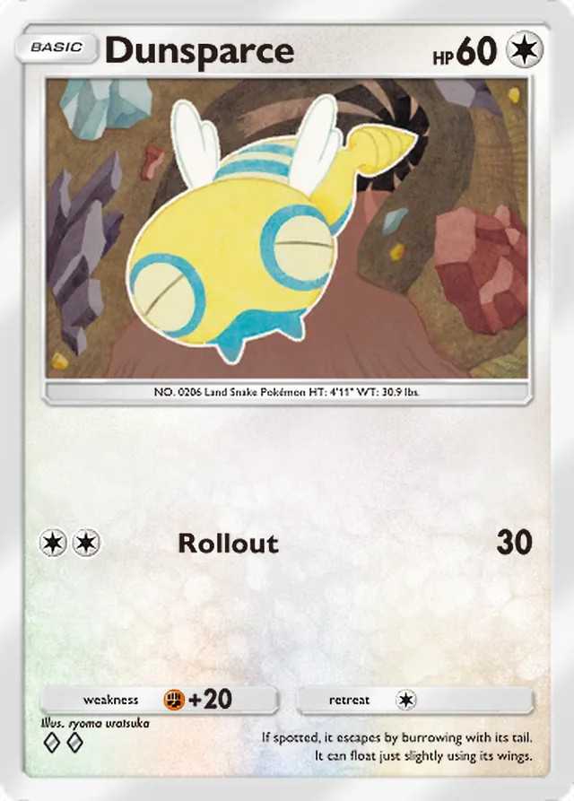 Dunsparce, Paradox Drive #059, Basic Colorless Pokémon, illustrated by ryoma uratsuka