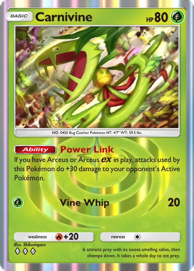 Carnivine, Triumphant Light #009, Basic Grass Pokémon, illustrated by Shiburingaru