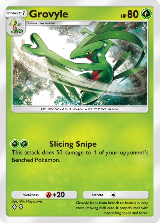 Grovyle, Pulsing Aura #006, Stage 1 Grass Pokémon, illustrated by Shin Nagasawa
