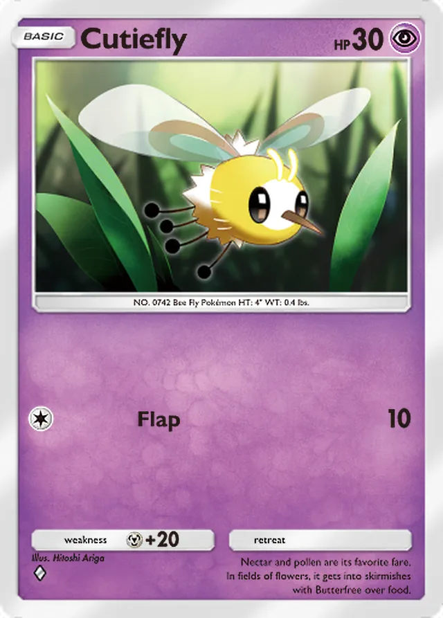Cutiefly, Celestial Guardians #078, Basic Psychic Pokémon, illustrated by Hitoshi Ariga