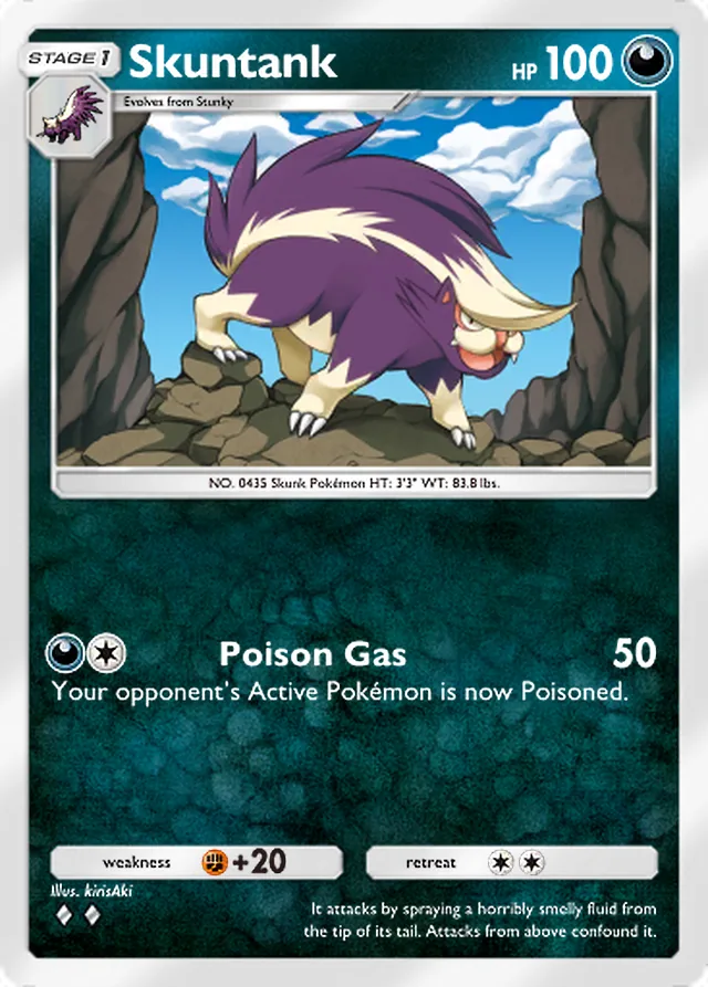 Skuntank, Space-Time Smackdown #103, Stage 1 Darkness Pokémon, illustrated by kirisAki