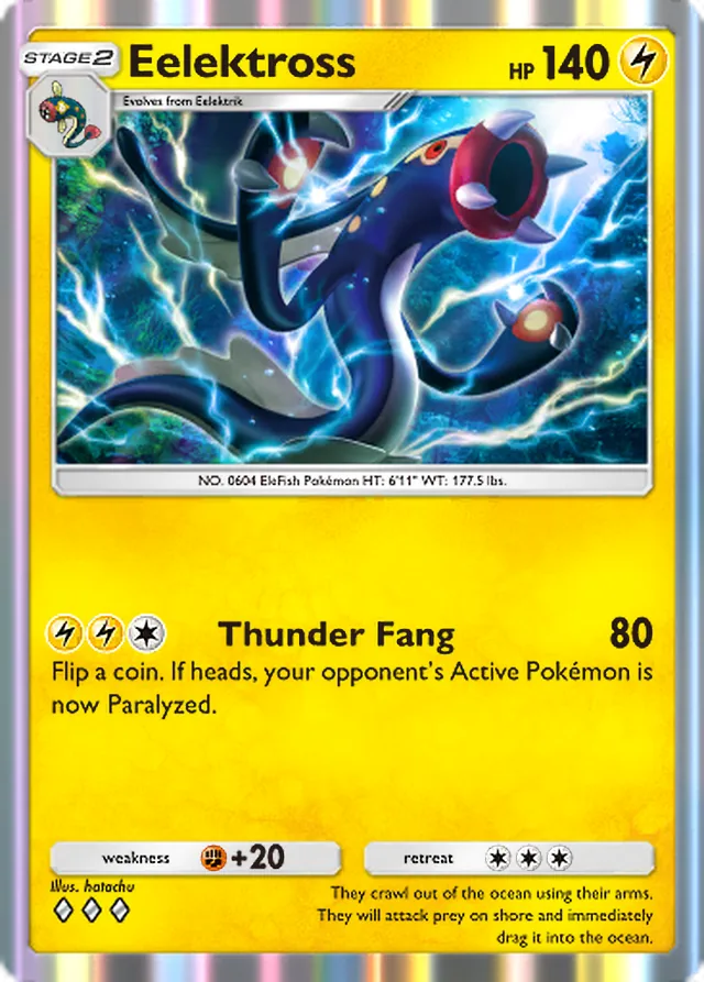 Eelektross, Genetic Apex #109, Stage 2 Lightning Pokémon, illustrated by hatachu