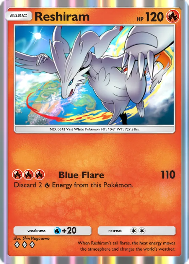 Reshiram, Fantastical Parade #019, Basic Fire Pokémon, illustrated by Shin Nagasawa