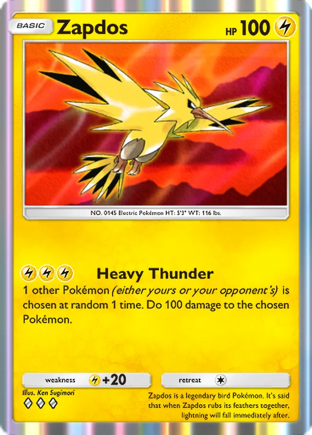 Zapdos, Fantastical Parade #051, Basic Lightning Pokémon, illustrated by Ken Sugimori