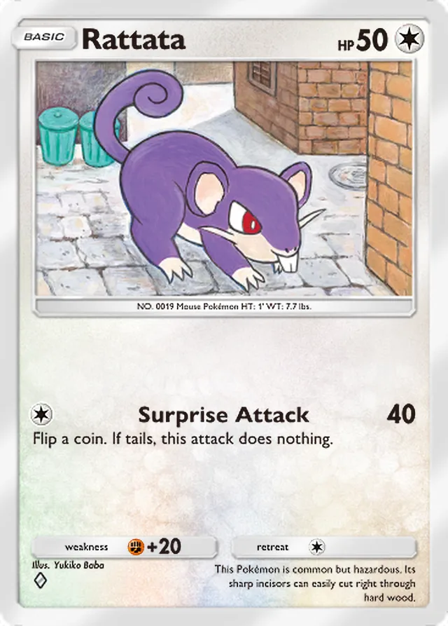 Rattata, Ruler of the Skies #129, Basic Colorless Pokémon, illustrated by Yukiko Baba