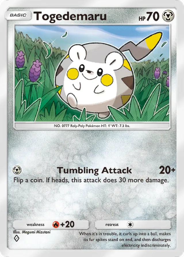Togedemaru, Team Rocket’s Ambition #045, Basic Metal Pokémon, illustrated by Megumi Mizutani