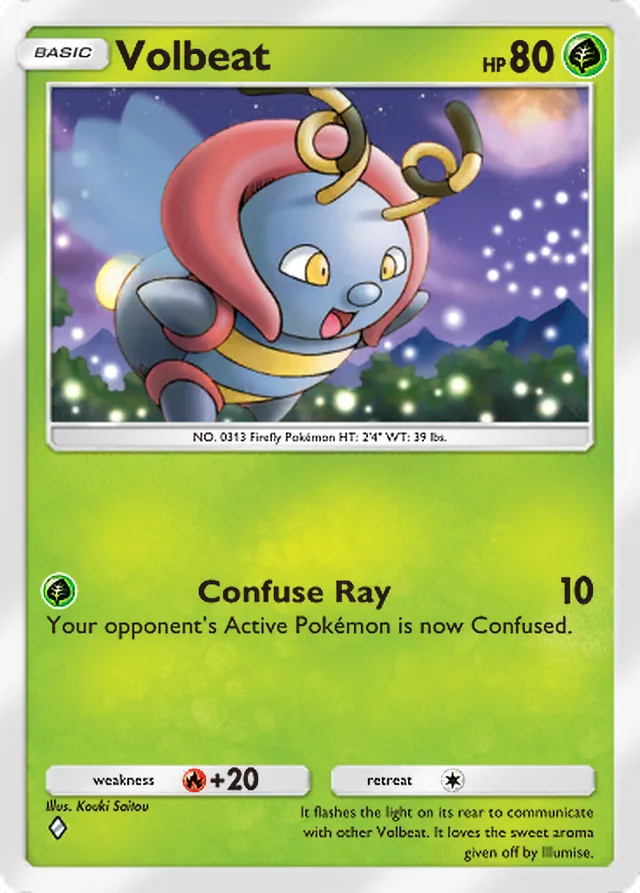 Volbeat, Mega Shine #003, Basic Grass Pokémon, illustrated by Kouki Saitou