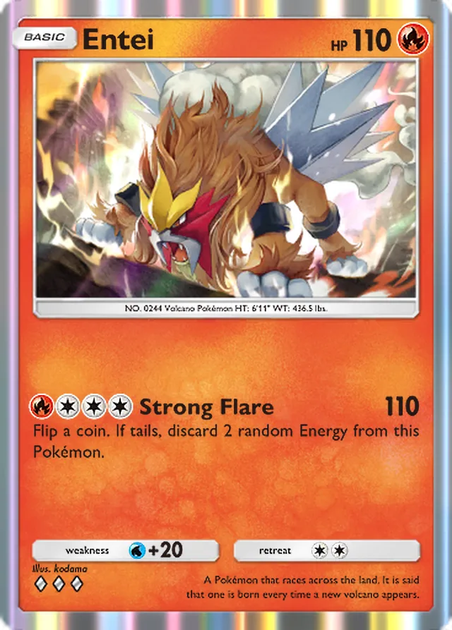 Entei, Wisdom of Sea and Sky #033, Basic Fire Pokémon, illustrated by kodama