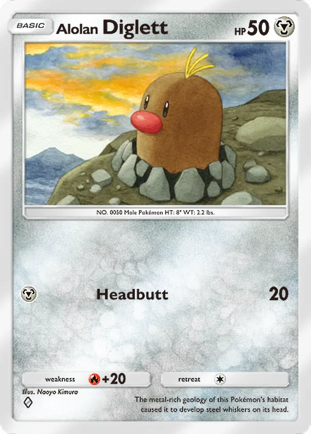 Alolan Diglett, Celestial Guardians #117, Basic Metal Pokémon, illustrated by Naoyo Kimura