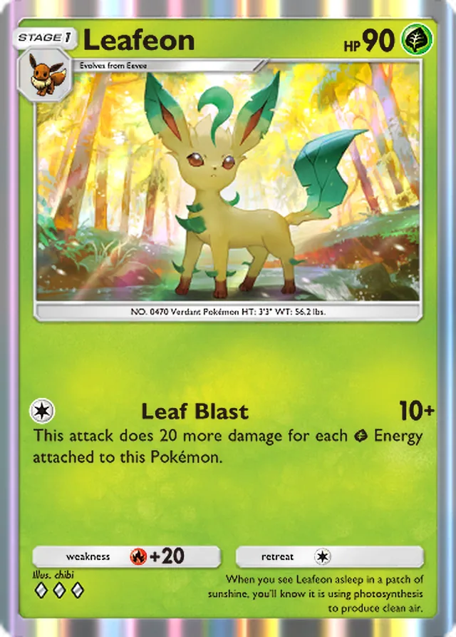 Leafeon, Eevee Grove #002, Stage 1 Grass Pokémon, illustrated by chibi