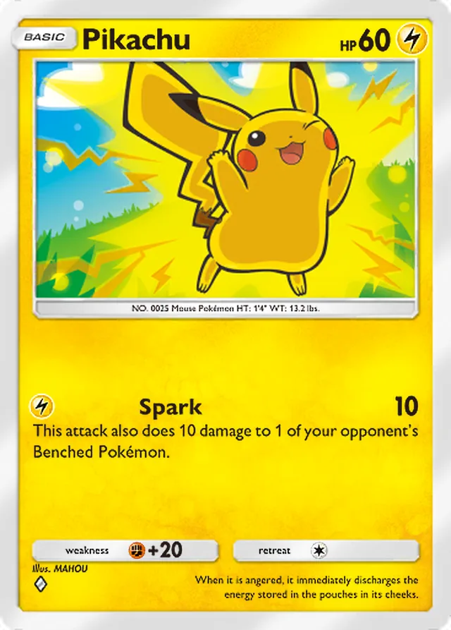 Pikachu, Triumphant Light #025, Basic Lightning Pokémon, illustrated by MAHOU