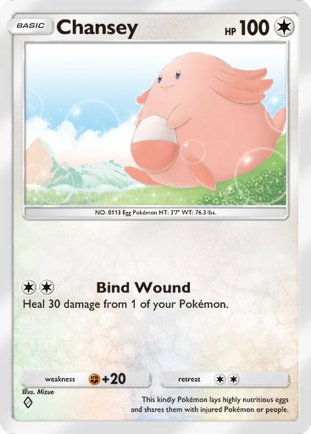 Chansey, Pulsing Aura #127, Basic Colorless Pokémon, illustrated by Mizue