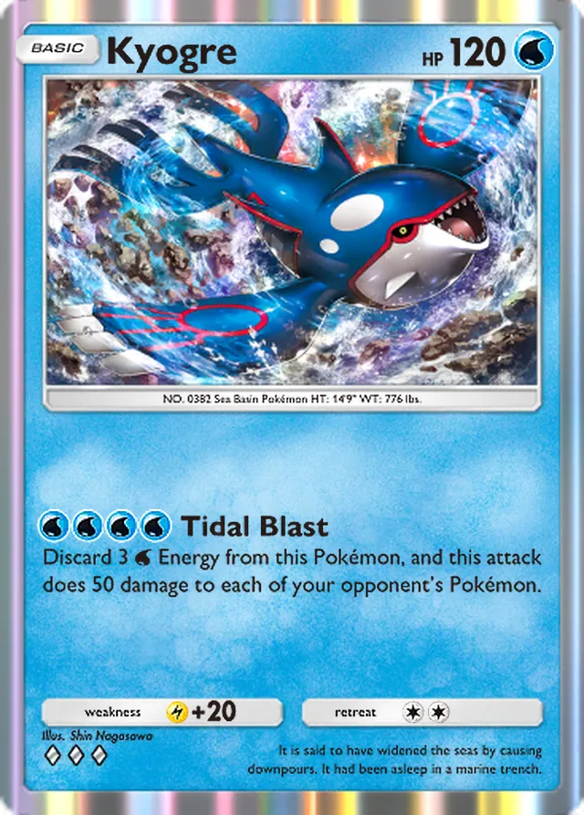 Kyogre, Ruler of the Skies #041, Basic Water Pokémon, illustrated by Shin Nagasawa