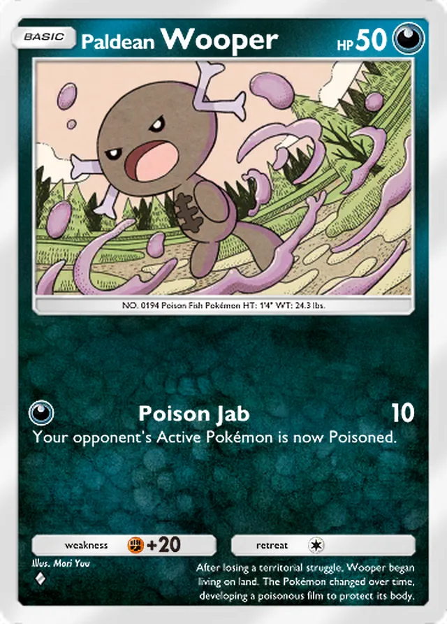 Paldean Wooper, Shining Revelry #047, Basic Darkness Pokémon, illustrated by Mori Yuu