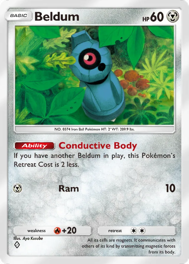 Beldum, Ruler of the Skies #106, Basic Metal Pokémon, illustrated by Aya Kusube