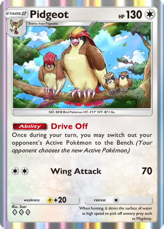 Pidgeot, Genetic Apex #188, Stage 2 Colorless Pokémon, illustrated by Scav