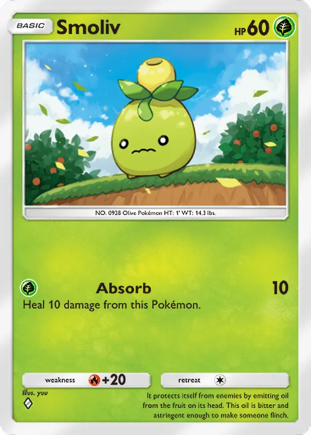 Smoliv, Paldean Wonders #007, Basic Grass Pokémon, illustrated by yuu