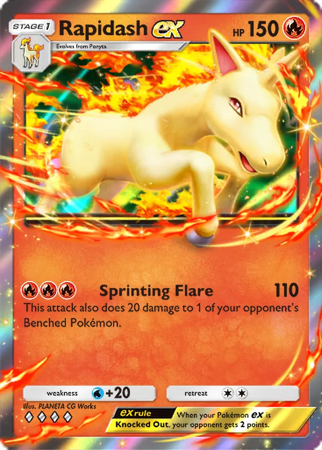 Rapidash ex, Mega Rising #031, Stage 1 Fire Pokémon, illustrated by PLANETA CG Works