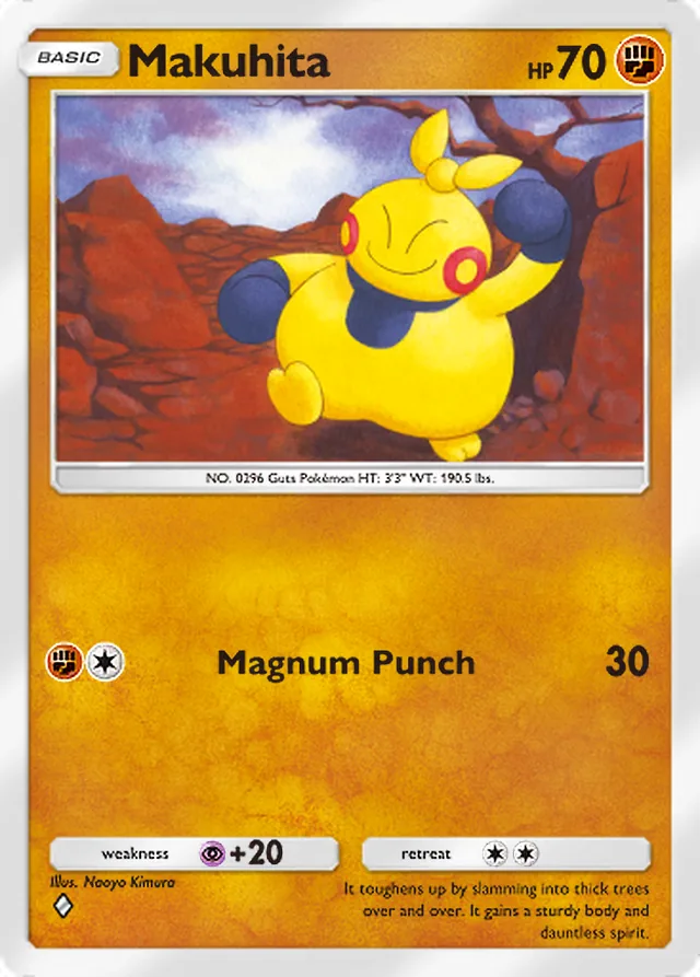 Makuhita, Ruler of the Skies #079, Basic Fighting Pokémon, illustrated by Naoyo Kimura