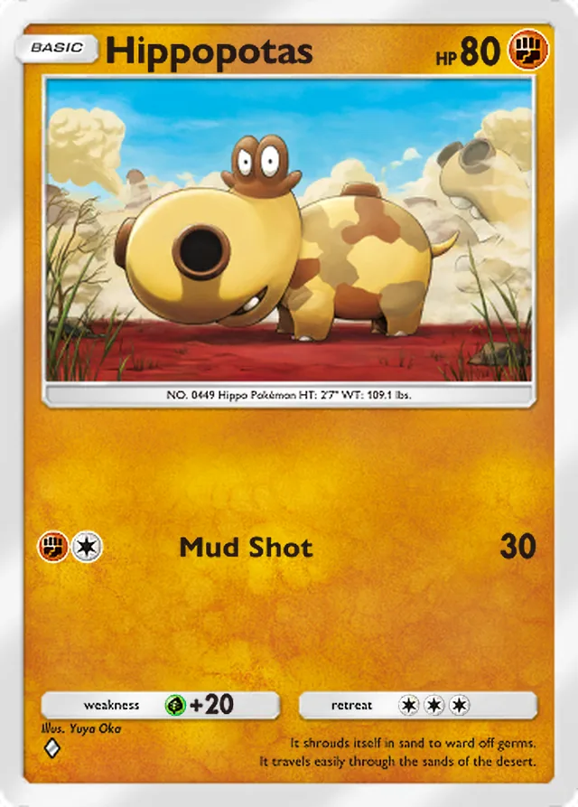 Hippopotas, Mega Rising #128, Basic Fighting Pokémon, illustrated by Yuya Oka