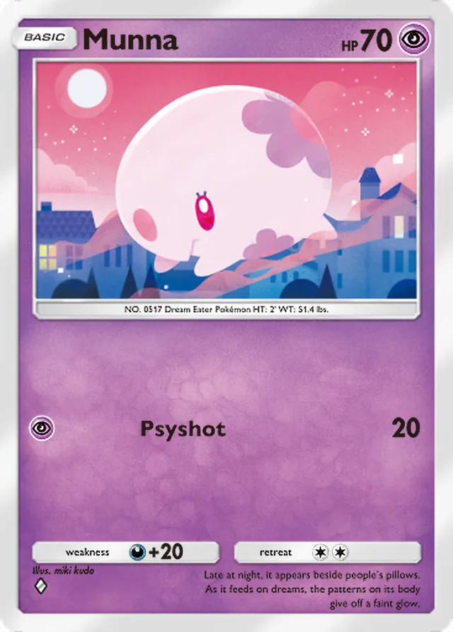 Munna, Wisdom of Sea and Sky #090, Basic Psychic Pokémon, illustrated by miki kudo