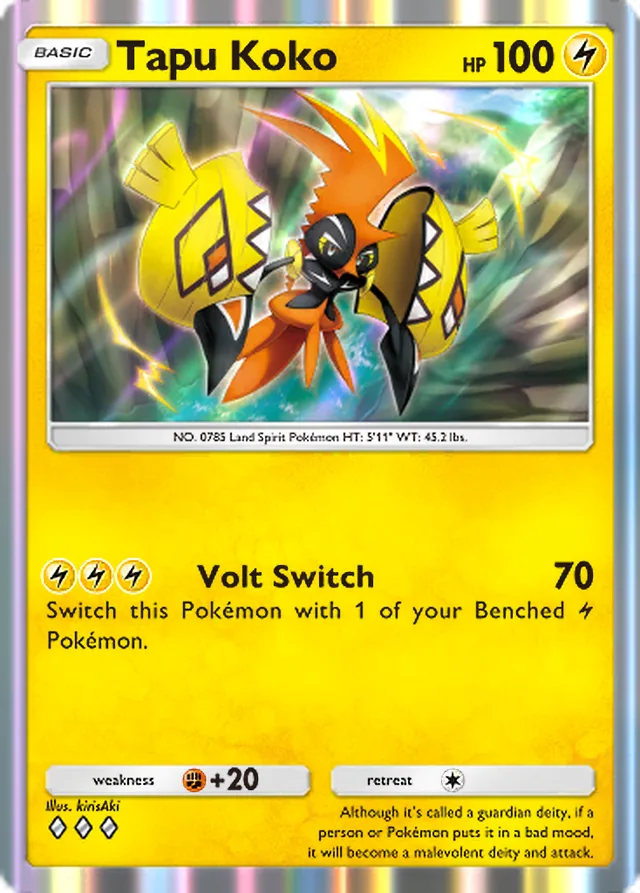 Tapu Koko, Celestial Guardians #068, Basic Lightning Pokémon, illustrated by kirisAki