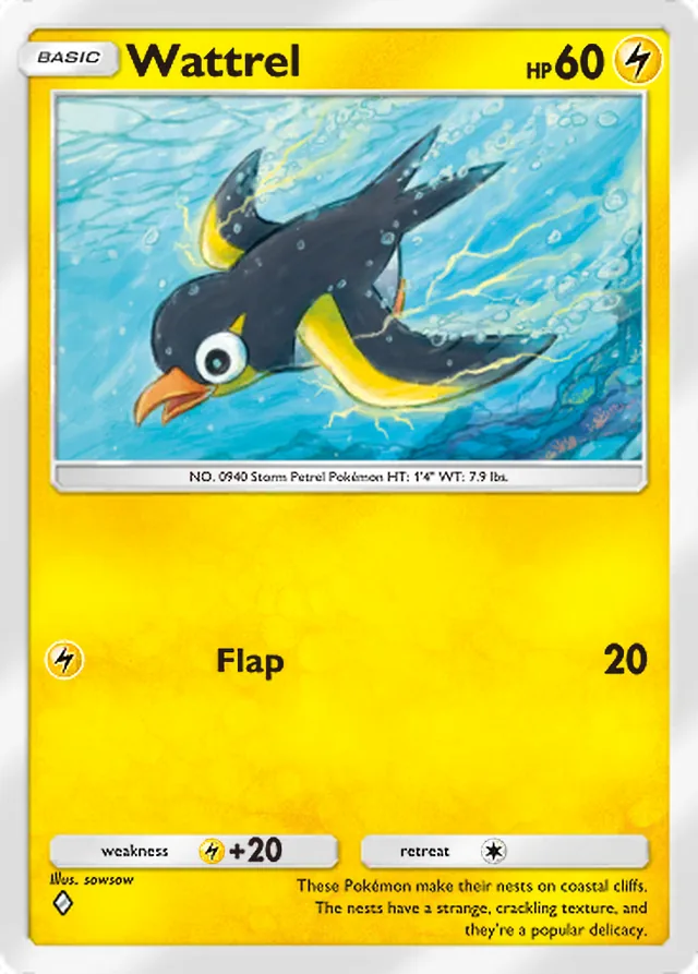 Wattrel, Paldean Wonders #043, Basic Lightning Pokémon, illustrated by sowsow