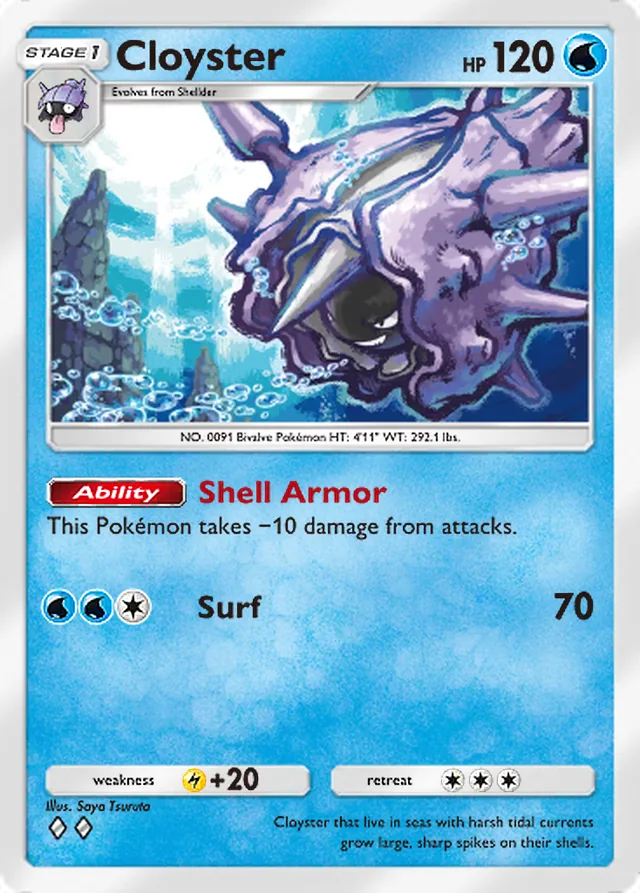 Cloyster, Genetic Apex #067, Stage 1 Water Pokémon, illustrated by Saya Tsuruta