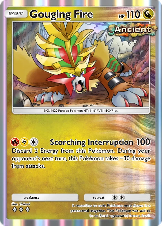 Gouging Fire, Paradox Drive #054, Basic Dragon Pokémon, illustrated by Uninori