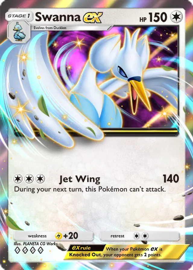 Swanna ex, Ruler of the Skies #141, Stage 1 Colorless Pokémon, illustrated by PLANETA CG Works