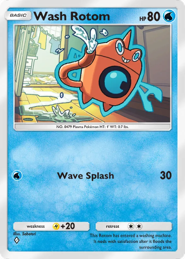 Wash Rotom, Space-Time Smackdown #047, Basic Water Pokémon, illustrated by Saboteri