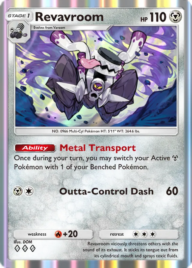 Revavroom, Mega Shine #050, Stage 1 Metal Pokémon, illustrated by DOM