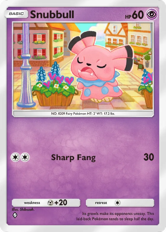Snubbull, Fantastical Parade #061, Basic Psychic Pokémon, illustrated by Shibuzoh.