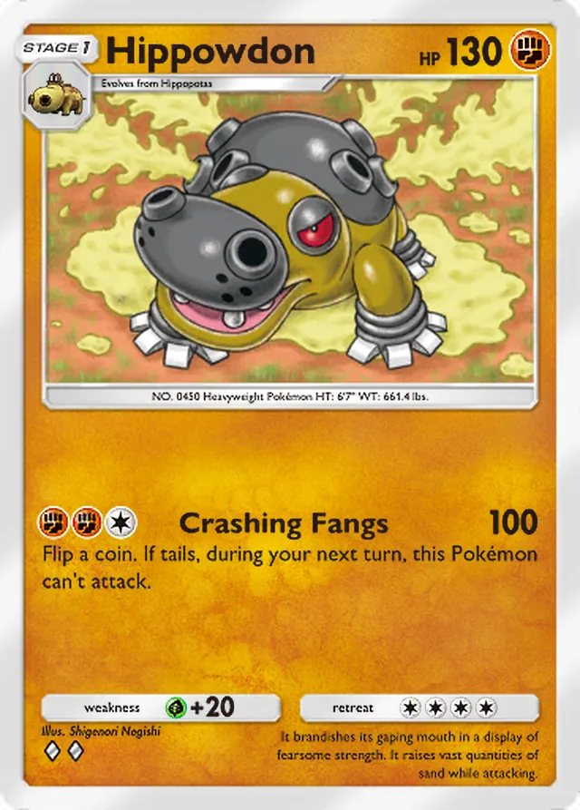 Hippowdon, Mega Rising #129, Stage 1 Fighting Pokémon, illustrated by Shigenori Negishi