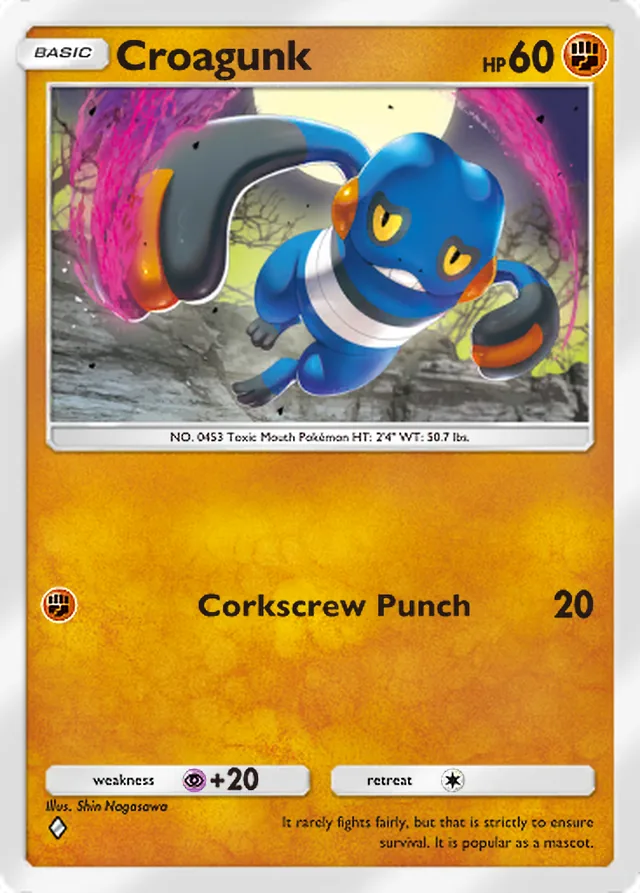 Croagunk, Pulsing Aura #082, Basic Fighting Pokémon, illustrated by Shin Nagasawa