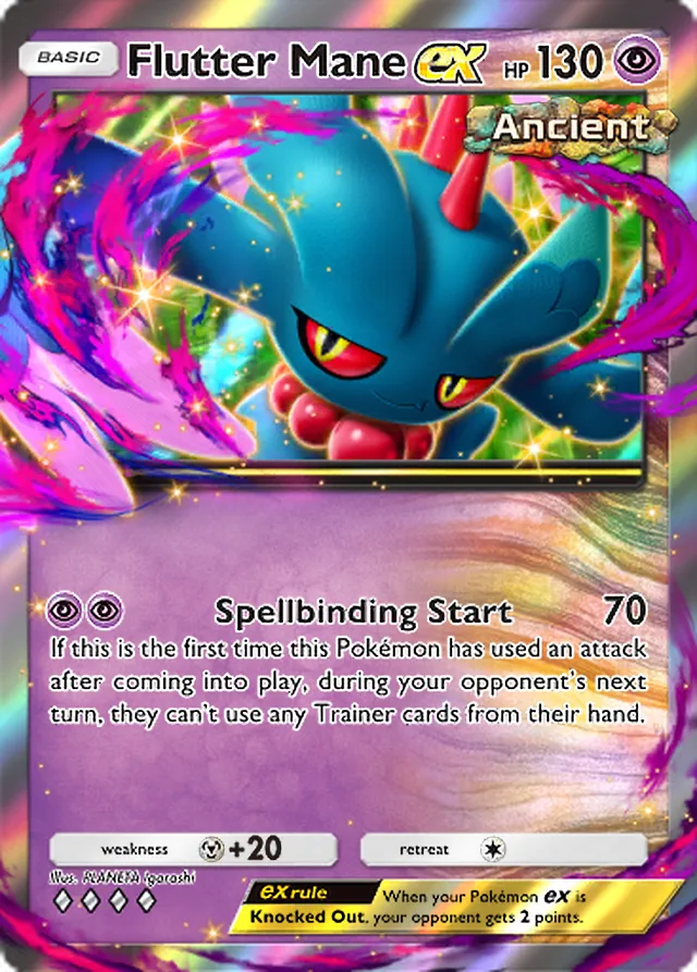 Flutter Mane ex, Paradox Drive #026, Basic Psychic Pokémon, illustrated by PLANETA Igarashi