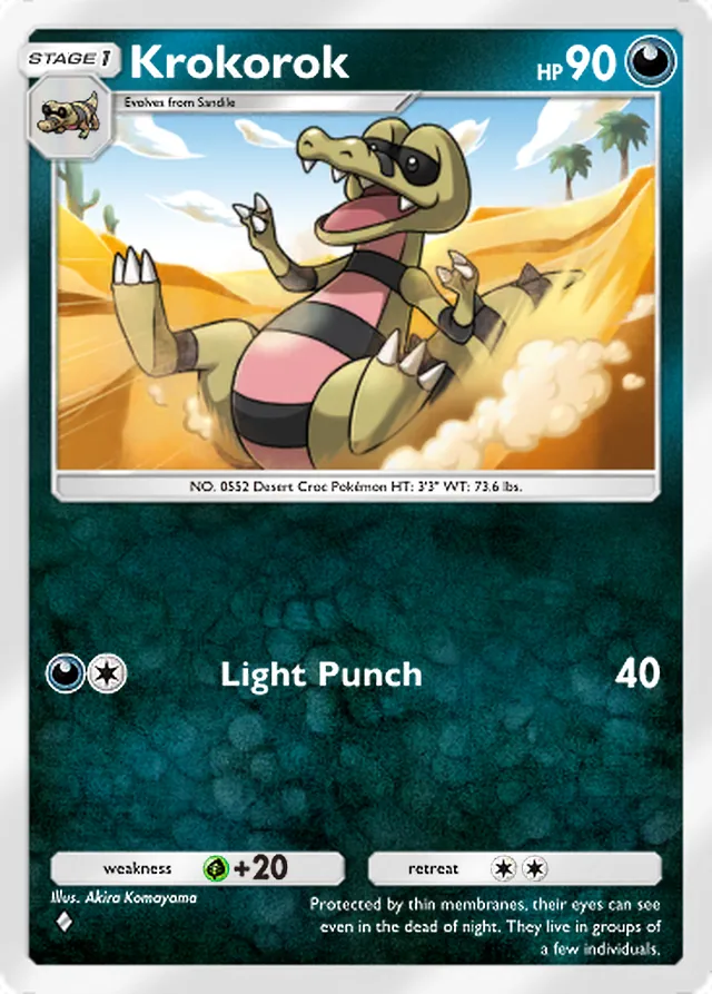 Krokorok, Extradimensional Crisis #040, Stage 1 Darkness Pokémon, illustrated by Akira Komayama