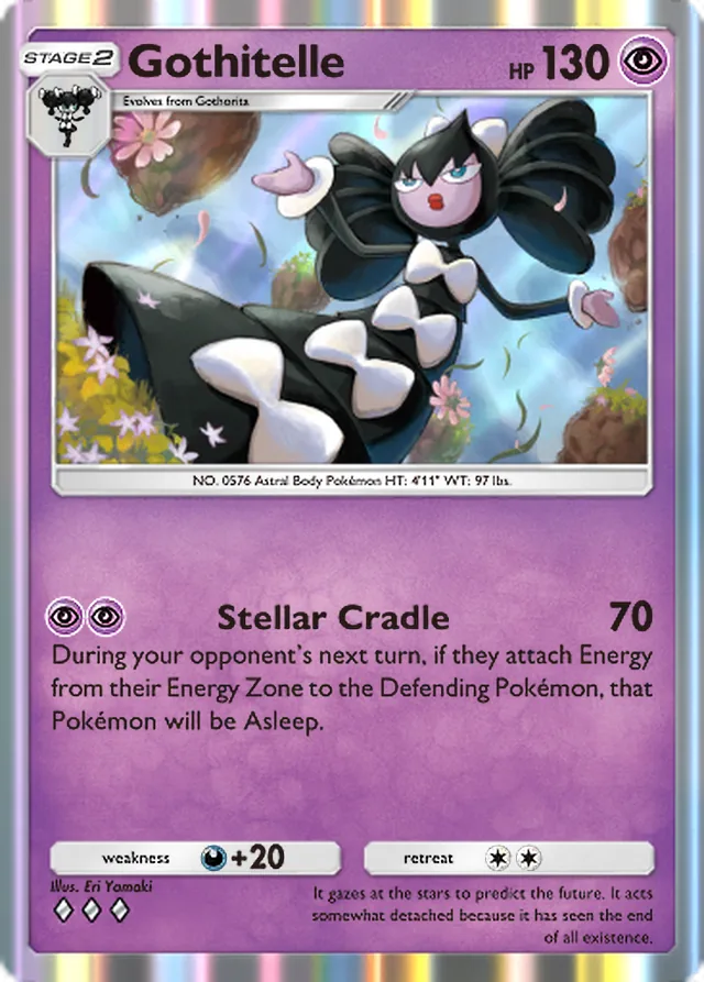 Gothitelle, Mega Rising #114, Stage 2 Psychic Pokémon, illustrated by Eri Yamaki