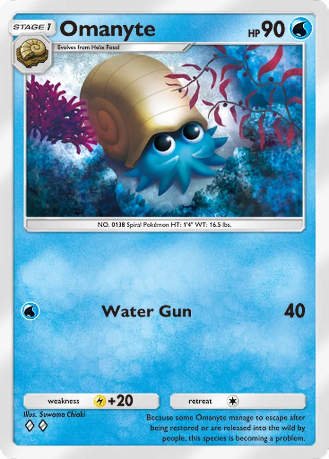 Omanyte, Genetic Apex #081, Stage 1 Water Pokémon, illustrated by Suwama Chiaki