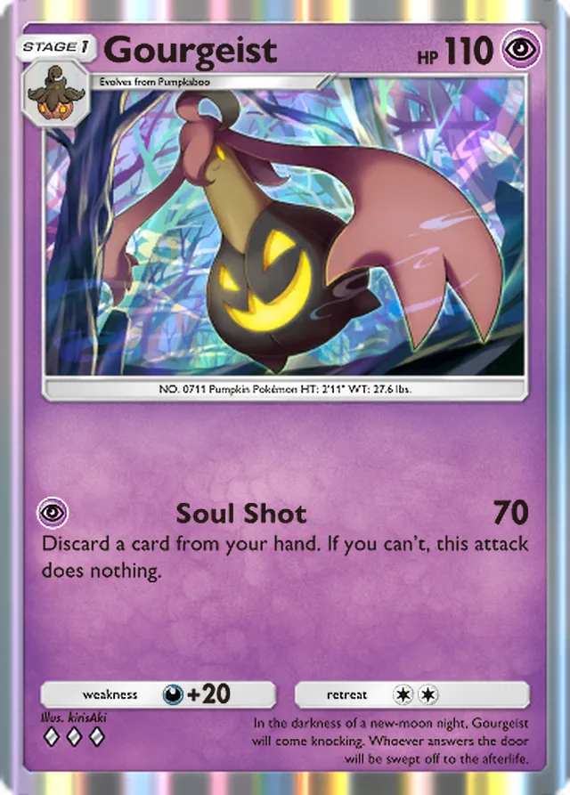 Gourgeist, Fantastical Parade #072, Stage 1 Psychic Pokémon, illustrated by kirisAki