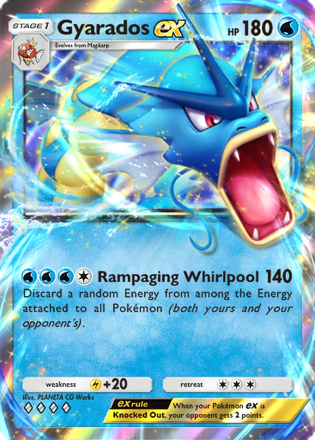 Gyarados ex, Mythical Island #018, Stage 1 Water Pokémon, illustrated by PLANETA CG Works