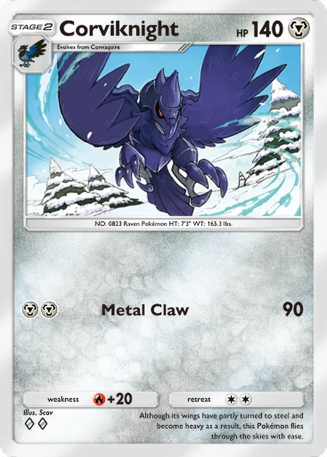 Corviknight, Paradox Drive #048, Stage 2 Metal Pokémon, illustrated by Scav