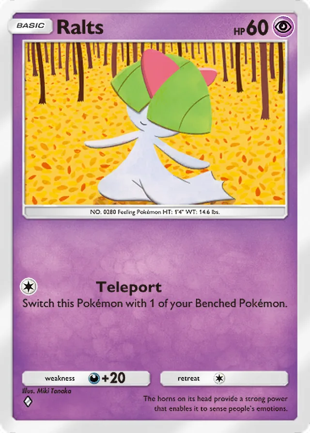 Ralts, Space-Time Smackdown #068, Basic Psychic Pokémon, illustrated by Miki Tanaka