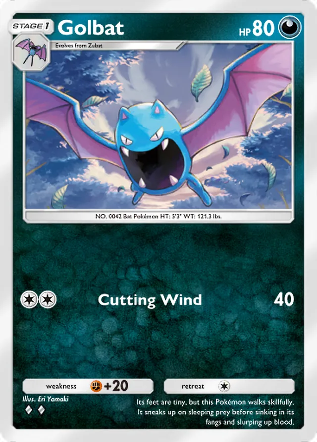 Golbat, Pulsing Aura #099, Stage 1 Darkness Pokémon, illustrated by Eri Yamaki