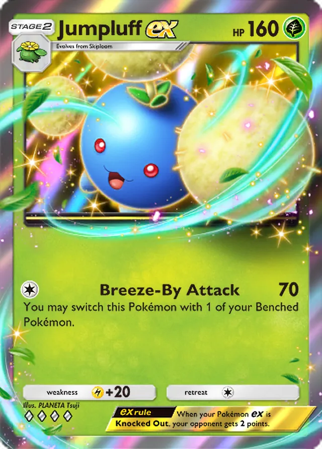 Jumpluff ex, Secluded Springs #003, Stage 2 Grass Pokémon, illustrated by PLANETA Tsuji