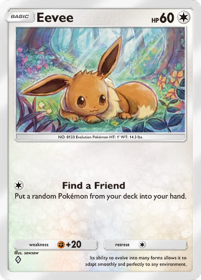 Eevee, Wisdom of Sea and Sky #134, Basic Colorless Pokémon, illustrated by sowsow