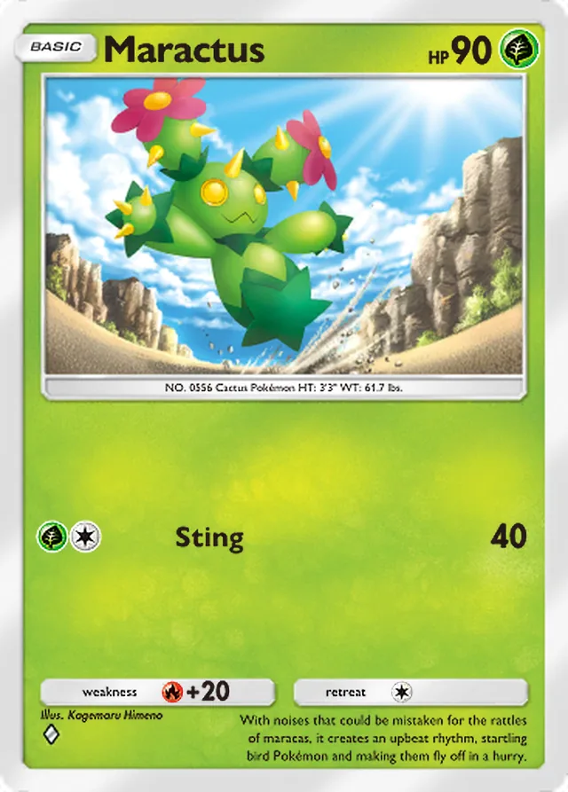 Maractus, Celestial Guardians #005, Basic Grass Pokémon, illustrated by Kagemaru Himeno