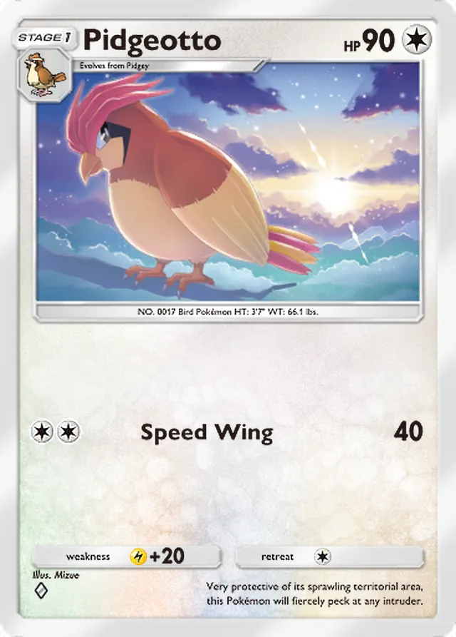 Pidgeotto, Mega Rising #181, Stage 1 Colorless Pokémon, illustrated by Mizue